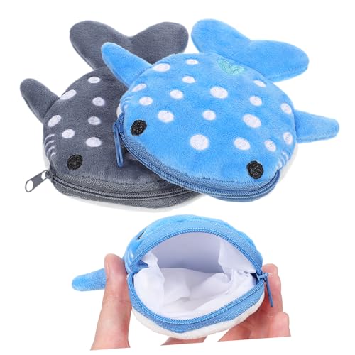 minkissy 2 Stück Plüsch Geldbörse Für Haifisch Münzbeutel Blau + Grau Mini Geldbeutel Tier Geldbörse In Reißverschlussform Plüsch Münzbeutel Für Mädchen Haifisch Plüsch von minkissy