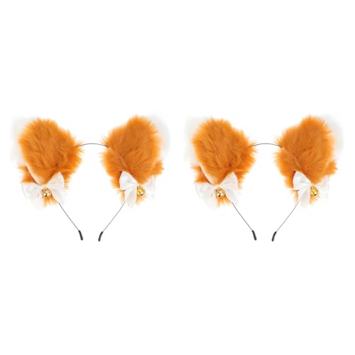 minkissy 2 Stück Plüsch Katzenohren Haarreif Cosplay Kopfschmuck für Party Halloween Fasching Karneval Weicher Verstellbar Niedliches Tierohren design für Damen und Mädchen von minkissy