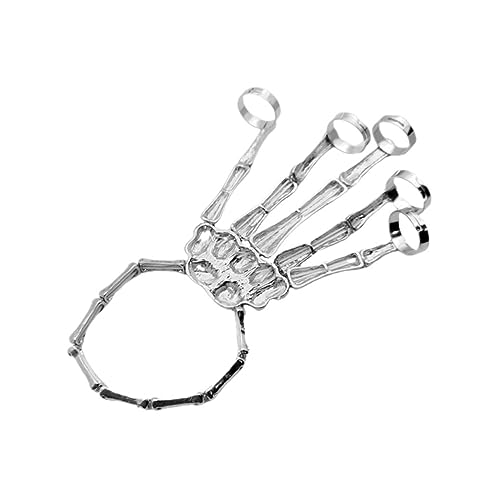 minkissy 2 Stück Punk Gothic Skeleton Hand Armband Teiliges Metallisch Silber Halloween Kostüm Accessoire für Männer Frauen Cosplay Party Schmuck von minkissy
