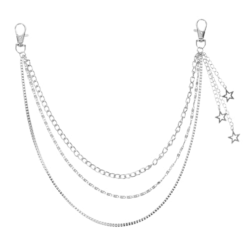 minkissy 2 Stück Punk Hosenkette Silber Metall Langlebig Star Design Taillenkette Damen Gothic Rock Körperkette Vielseitig Kombinierbar Modisches Accessoire von minkissy