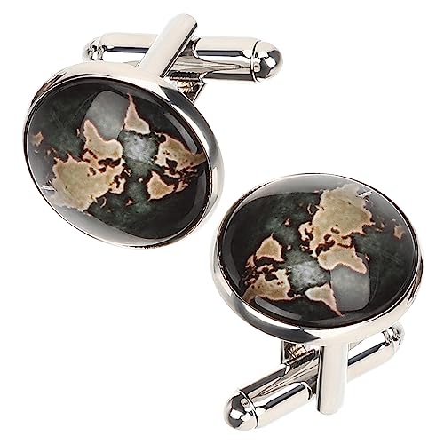 minkissy 2stücke Männeranzug Manschettenknöpfe Aus Weltkartenmuster Für Smoking Business Hochzeitskleidung Hemdaccessoires Unverzichtbares Herrengarderobenschmuck von minkissy