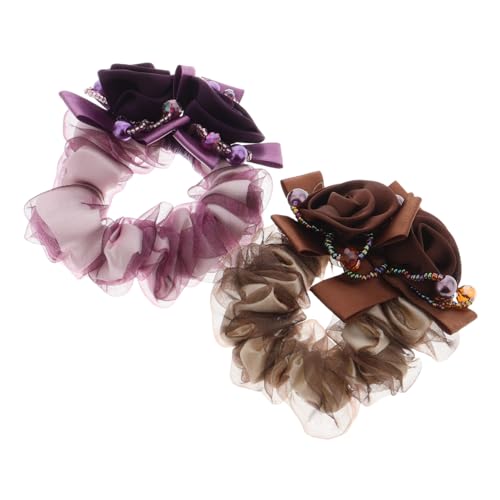 minkissy 2stücke Haarstyling-accessoires Mit Blumen Für Frauen Und Mädchen Elastische Haarseile in Kaffeebraun Und Violett Bequeme Haargummis Für Täglichen Gebrauch Und Einfaches von minkissy
