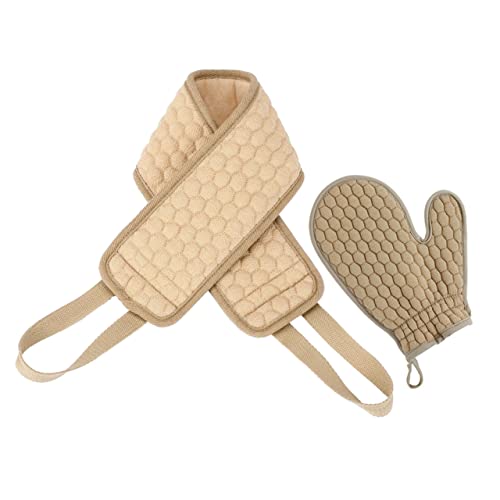minkissy 2 Stück Rückenziehendes Handtuch Handschuh Bad Peeling-handtuch Spülbar Ofen Abs Reinigungsmittel Schrubben Wiederaufladbar Körper Puff Tücher Nass Fäustlinge Doppelt Beige von minkissy