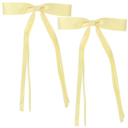 minkissy 2 Stück Schleife Haarnadel Band Schleifen Gelbe Haarspange Mädchen Haarschmuck Haarschleifen Für Haarspangen Für Schleife Haarspangen Miss Gelb Doppelschicht Spitze von minkissy
