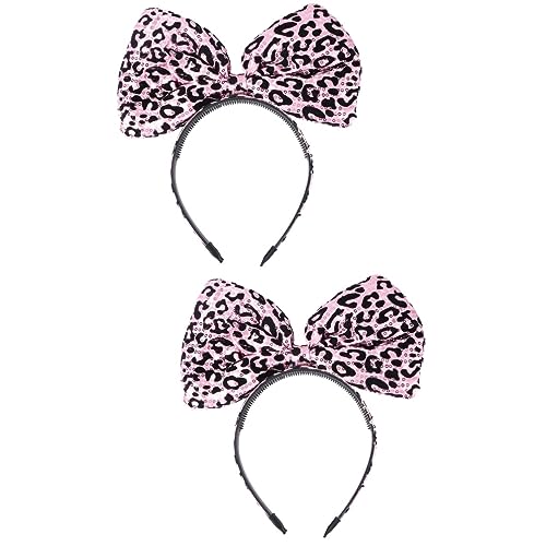 minkissy 2 Stk Bogen-leopard-stirnband Stirnbänder Mit Schleife Cosplay Schleife Stirnband Halloween-party-stirnband Leoparden-haarband Leopard Bowknot Fräulein Stoff Pailletten Kleidung von minkissy