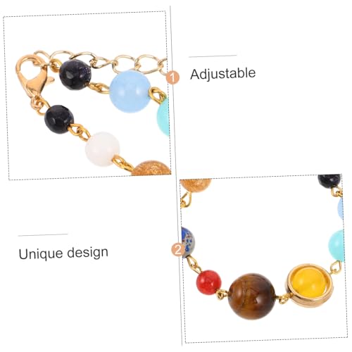 minkissy 2stücke Sonnensystem-armband Für Damen Handgefertigt Mit Planetensteinperlen Verstellbarer Armreif Mit Neun Planeten Und Schutzsternen Natursteinperlenarmband Im Weltraumdesign von minkissy