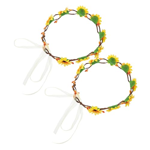 minkissy 2 Stück Sonnenblumen Haarschmuck Boho Blumenkranz für Frauen Haarband für Hochzeiten Partys Festivals Realistische Blumenkrone für Romantische Anlässe von minkissy