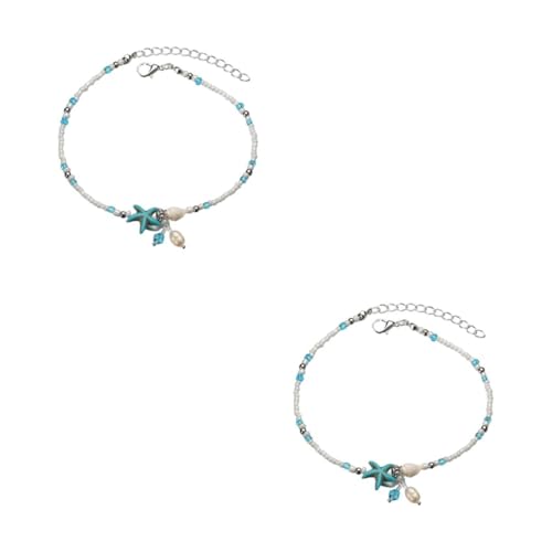 minkissy 2 Stück Strand Fußkettchen für Damen Verstellbare Fußkette mit Perlen Elegantes für Sommer Strand Anpassbar Perfektes Accessoire für Frauen von minkissy