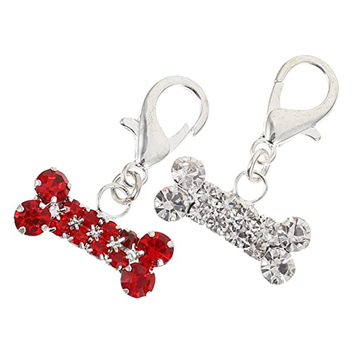 minkissy 2 Stück Strass Hunde Knochendesign Anhänger für Haustierhalsbänder Halsband Zubehör Hängeschmuck für Hund und Katze Multifunktional als Schlüsselanhänger von minkissy
