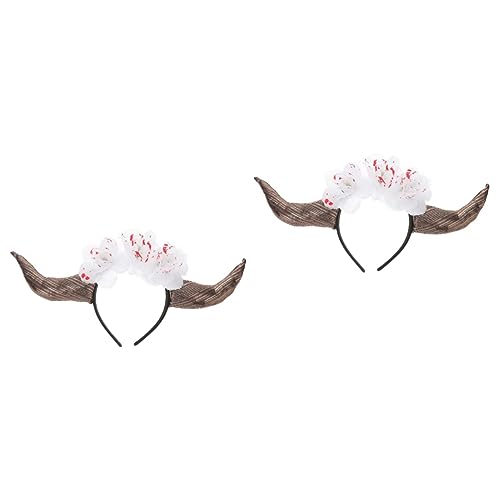 minkissy 2st Tag Der Toten Stirnband Schafhorn-cosplay Hornstirnband Mit Blumen Für Mädchen Hören Aus Horn Stirnband Aus Horn Schaf Kostüm Teufel Hörner Stoff Dämon Weiß Frau von minkissy