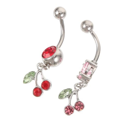 minkissy 2 Stück Teiliges Bauchnabelpiercing Edelstahl Kirsche Anhänger Small Belly Button Rings Damen Sommer Schmuck von minkissy