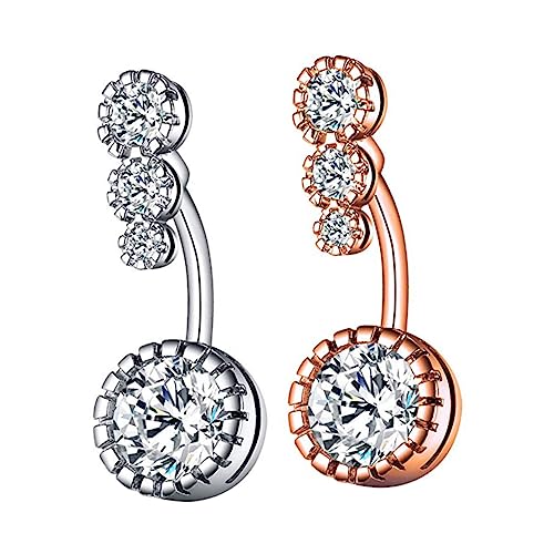 minkissy 2 Stück Teiliges Bauchnabelpiercing aus mit Zirkonia Besetzt Hautfreundlich Langlebig und Hautsympathisch Silber und Roségold für Damen Modischer Körperschmuck von minkissy