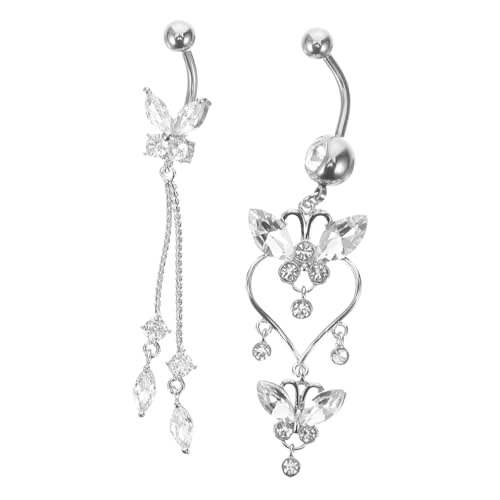 minkissy 2 Stück Teiliges Damen Bauchnabelpiercing aus Edelstahl mit Funkelnden Zirkonia Quasten Sicher Hautfreundlich Modischer Körperschmuck für Strandparty für Frauen und Mädchen von minkissy