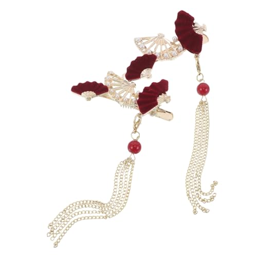 minkissy 2 Stück Teiliges Dekorative Haarklammern im Chinesischen Stil Fächer Haarclips mit Quasten und Samtperlen Eleganter Haarschmuck für Damen für Hanfu und Festliche Anlässe von minkissy