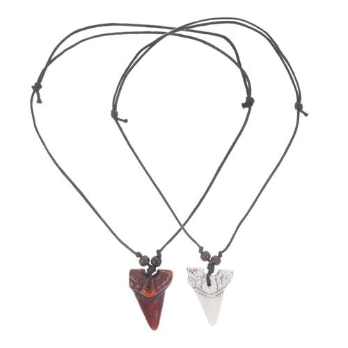 minkissy 2 Stück Teiliges Haifischzahn Halskette für Männer Surfer Stil Ketten Weiß und Braun Robustem Harz Verstellbar für Strandurlaub und von minkissy