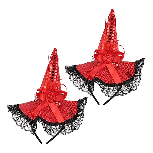 minkissy 2 Stück Teiliges Halloween Hexenhut Damen Kopfschmuck Rot mit Spitzen und Pailletten für Kostüm Party Masquerade Zubehör Festival von minkissy