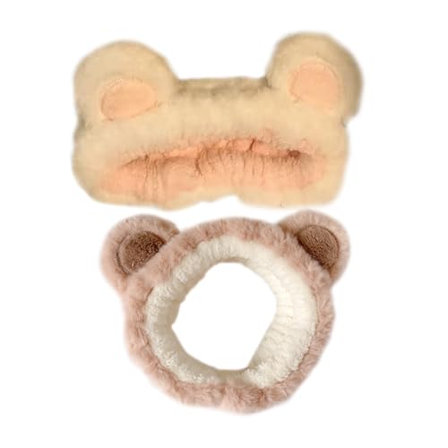 minkissy 2 Stück Teiliges Kosmetisches Haarband für Damen Kreatives Wiederverwendbares Haarschmuck für Gesichtswäsche Kuscheliges Bären Design und Rosa Weiß von minkissy