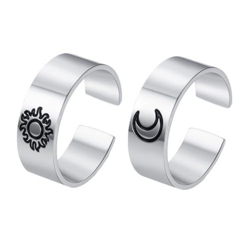 minkissy 2 Stück Teiliges Minimalistischer Unisex Offener mit und Mondmuster Modischer Edelstahlring für Stilvoller Schmuck für von minkissy