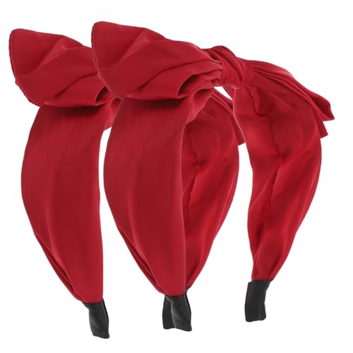 minkissy 2 Stück Teiliges Schleifen stirnband für Mädchen Doppellagiges Satin Haarband mit Breitem Rand Weiches Bequemes Haarschmuck Weinrot Vielseitig für Party und Alltag Geeignet von minkissy