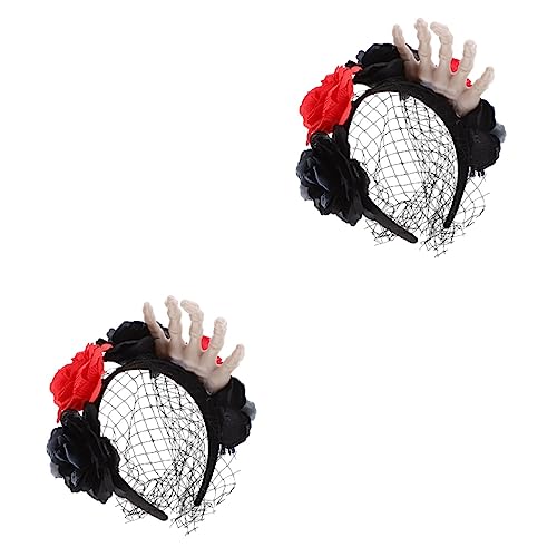 minkissy 2st Schädel-hand-stirnband Rosenstirnband Mit Schleier Skelett-stirnband Für Frauen Mexikanischer Kopfschmuck Teufel Kopfschmuck Party-haare Halloween Stoff Niedlich Hexen Hut Kind von minkissy