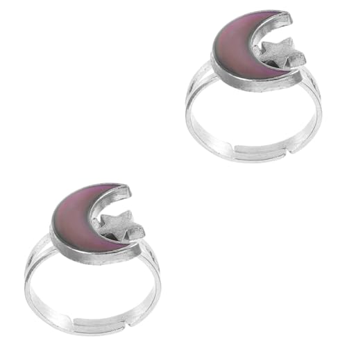 minkissy 2 Stück Verstellbarer Farbwechselring für Damen Modischer Stern Mondring Einzigartiges für Frauen Perfektes für Besondere Anlässe Komfortabel von minkissy