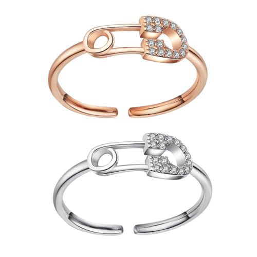 minkissy 2 Stück Verstellbarer Finger Ring für Damen Minimalistisches Design Roségold Zirkonia Schmuck Partys Besondere Anlässe Ringdekoration für Look von minkissy