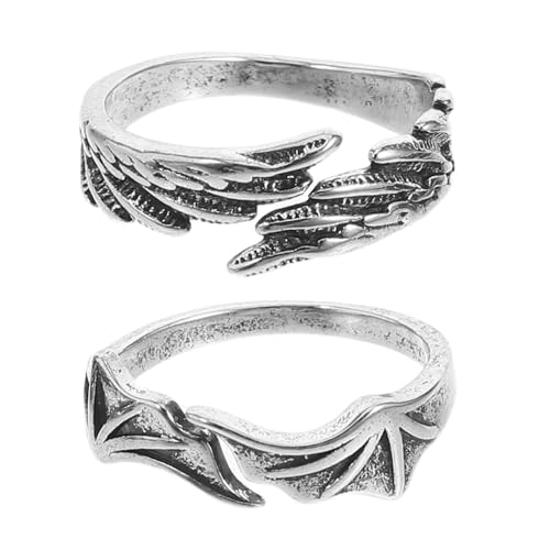 minkissy 2 Stück Verstellbarer Offener Ring mit Bat Wing Design Vintage Finger Ring für Dekorative Schmuckstücke und von minkissy
