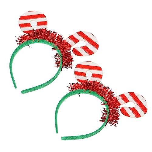 minkissy 2st Weihnachts-cane-stirnband Zuckerstangen-stirnband Zuckerstangen-haarschmuck Weihnachtskatzenohren Zuckerstangenkostüm Weihnachtskopf-bopper Weihnachtselfe Geweih Kind Vlies von minkissy