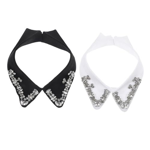 minkissy 2 Stück falscher Kragen abnehmbare Kragen für Falsches für Abnehmbare Bluse mit Fake-Kragen mit falschem Kragen Hemdkragen Strasssteine von minkissy