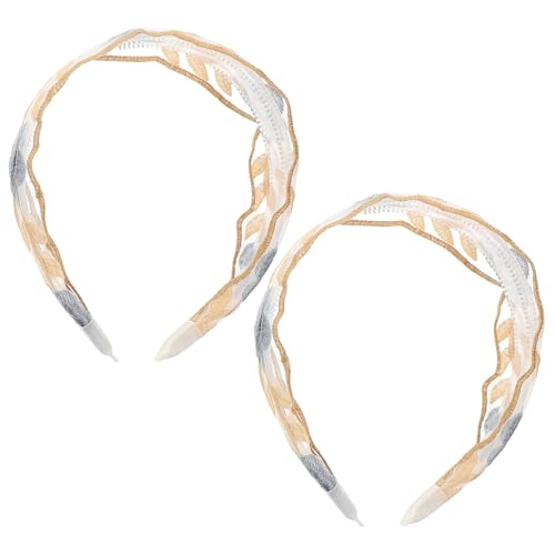 minkissy 2 Stück gesticktes Blumenstirnband modische Stirnbänder Spitzenband Hochzeit Stirnband Besticktes Haarband Spitze Haarband Kopfbedeckung besticktes Stirnband Stoff Golden von minkissy
