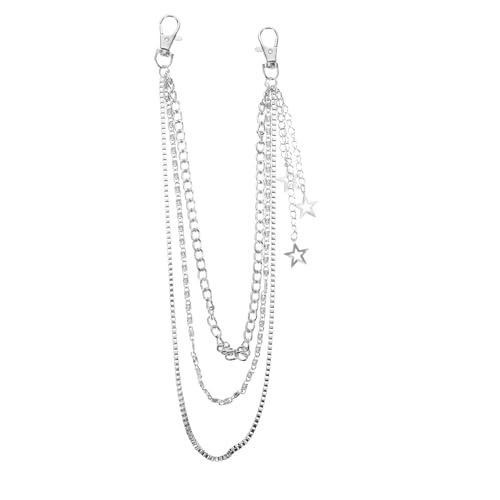 minkissy 2 Stücke Hosen Kette Für Männer Tasche Hüfte Jean Punk Kette Hüfte Schmuck Schlüsselanhänger Goth Zubehör Für Frauen Männer Silber von minkissy