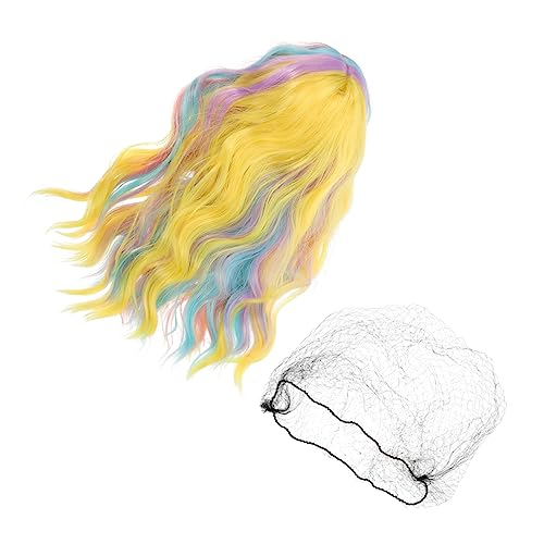 minkissy 2 stücke Welle Pastell Musik Cosplay Mädchen Party Länge Zubehör Lockige Regenbogen für Bunte Synthetische Farbe Wavy Kurz Up Perücke Mode Haar Kleid Perücken Schulter Kopfschmuck Thema von minkissy