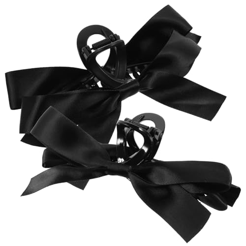 minkissy 2 x Haarspangen mit Schleife, Diadem und Haarschmuck, schwarze Haarschleife, Pferdeschwanz-Clip, Haarschleifen für Frauen, Haarspangen für Damen, große Ausgabekarte von minkissy