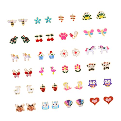 minkissy 24 Paare No Piercing Ear Ohrclips Set für Damen Bunte Cartoon Tiere Blumen Allergiefreie Vielseitige Non Piercing Ohrschmuck Modisch Stapelbar Tragbar von minkissy
