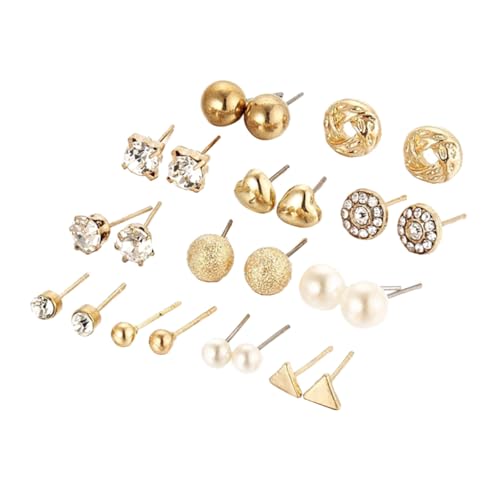 minkissy 24 Paare Teiliges Ohrringe Set Damen Ohrstecker Perlen Glanz Alloy Ohrschmuck Modisch Langlebig Geschenkidee für Alltag und Besondere Anlässe Goldfarben von minkissy
