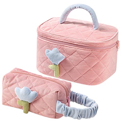 minkissy 2st Kosmetiktasche Aus Cord Für Girl Makeup Bag Make-up-Organizer Toilettenartikel Reisetasche Cute Storage Bag Corduroy Coin Purse Fräulein Hohe Kapazität Blumendekoration von minkissy