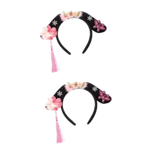 minkissy 2St Stirnband Haarschmuck Haarband Mädchen-Prinzessin-Kostüm Quaste Haarschleife Haargummi Tiara Hochzeit Stirnbänder einfache Haarbänder cheongsam schmücken karierter Hut Fräulein von minkissy