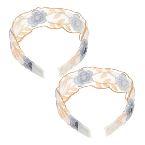 minkissy 2stücke Blumenstirnband Mit Blumenstickerei Retro-haarband Damen Stirnband Spitzen-stirnband Für Mädchen von minkissy