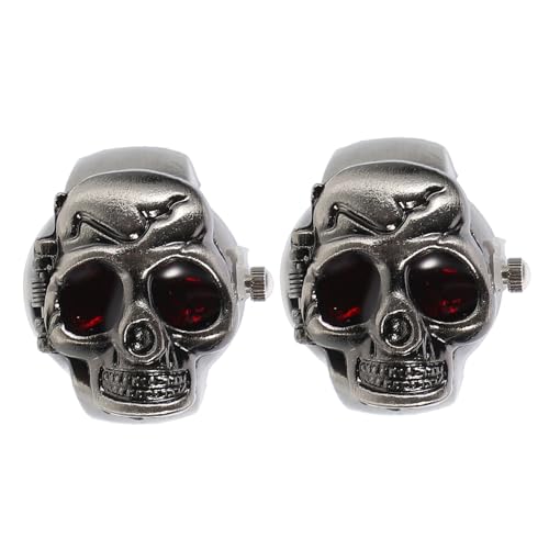 minkissy Punk Vintage Fingeruhr 2 Stück Cooles Flip Open Cover Design Elastisches Armband Unisex Ringuhr für Männer und Frauen Retro Uhr für Verschiedene Anlässe von minkissy