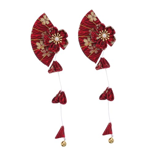 minkissy 1 Paar Haarnadeln Aus Stoff Im Japanischen Stil Fächerform Haarspange Für Mädchen Rotes Maskerade-accessoire Karneval Hochzeitsdekor von minkissy