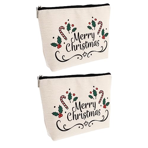 minkissy 2stücke Weihnachts-Make-up-Tasche Wasserfestem Leinen Kreative Kosmetiktasche Für Vielseitiger Organizer Für Toilettenartikel Und Persönliche Pflege von minkissy