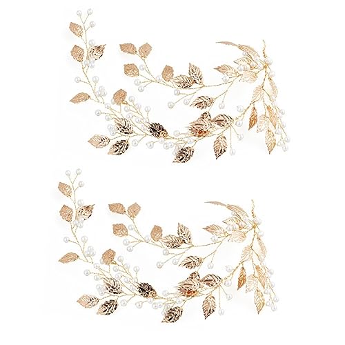 minkissy 2pcs Braut Kopfschmuck Braut Kopfschmuck für Hochzeit Damen Haarschmuck goldene Blätter Hochzeit Kopfbedeckung Hochzeit Braut Tiara Hochzeit Kopfschmuck für Braut Strass Rebe Miss von minkissy