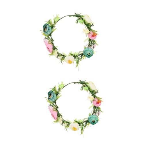 2pcs Künstliche Rose Kranz Hawaii Haarkranz Blumenkranz Stirnband Blumengirlande Stirnband Haarschmuck Dame Stirnband Blumenmädchen Seide Tuch Miss Flower Kopfschmuck von minkissy