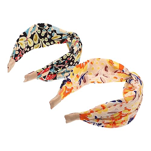 minkissy 2pcs Stirnband Satin Kopftuch für Frauen Haar Edelsteine für Frauen Schleife Stirnbänder für Mädchen Turban Knoten Stirnband Gestrickt Stirnband für Frauen Tropischer Stil Haarband Gesicht von minkissy