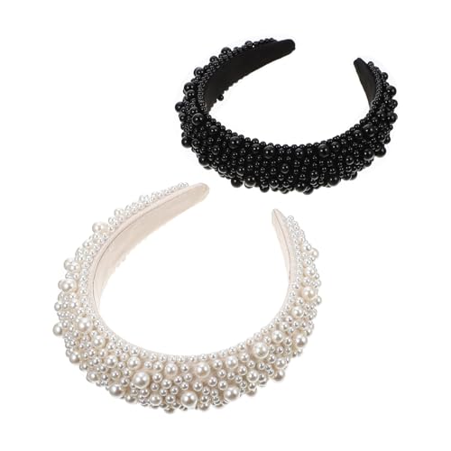 minkissy 2stücke Perlenhaarband Für Damen Zarter Doppelband Stirnband Kopfschmuck Mit Kleinen Perlenanhängern Modisches Stirnband Für Frauen Und Mädchen Leicht Auszuziehen von minkissy