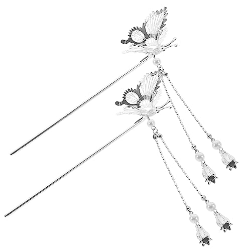 minkissy 2 Stück Schmetterling Haarstäbchen Mit Quaste Metall Haarnadel Für Frauen Vintage Haarschmuck Für Hochzeiten Partys Und Alltag Stilvolles Haaraccessoire in Silber von minkissy
