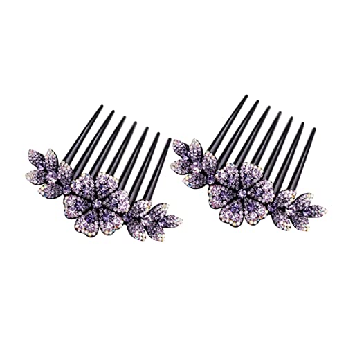 minkissy Tiara 2st Kamm Haarkämme Für Frauen Braut Hochzeit Legierung Kristallblume Violett Hochzeitsblumen-Haarkamm von minkissy