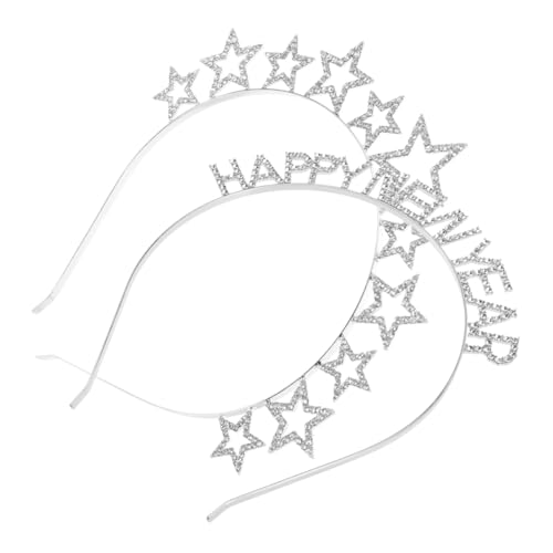 minkissy 2st Neujahrs-stirnband Silbernes Stirnband Weihnachtsstirnband Für Frauen Drahtstirnbänder Für Damen Stirnband Aus Blattgold Frohes Jahr Hüte Rotes Kopftuch Spitze Legierung Silver von minkissy