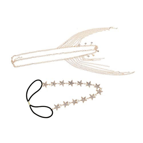 minkissy 2st Stirnband Mit Perlenkette Koketter Schmuck Anhänger Hochzeit Kopf Kette Kopfschmuck Für Frauen Strass Kopf Kette Schmuck Für Blumenmädchen Bands Halskette Golden Legierung von minkissy