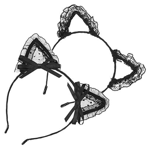 minkissy 2 Stücke Katze Ohren Spitze Stirnband Cosplay Haarband für Frauen Kopfschmuck Foto Prop von minkissy
